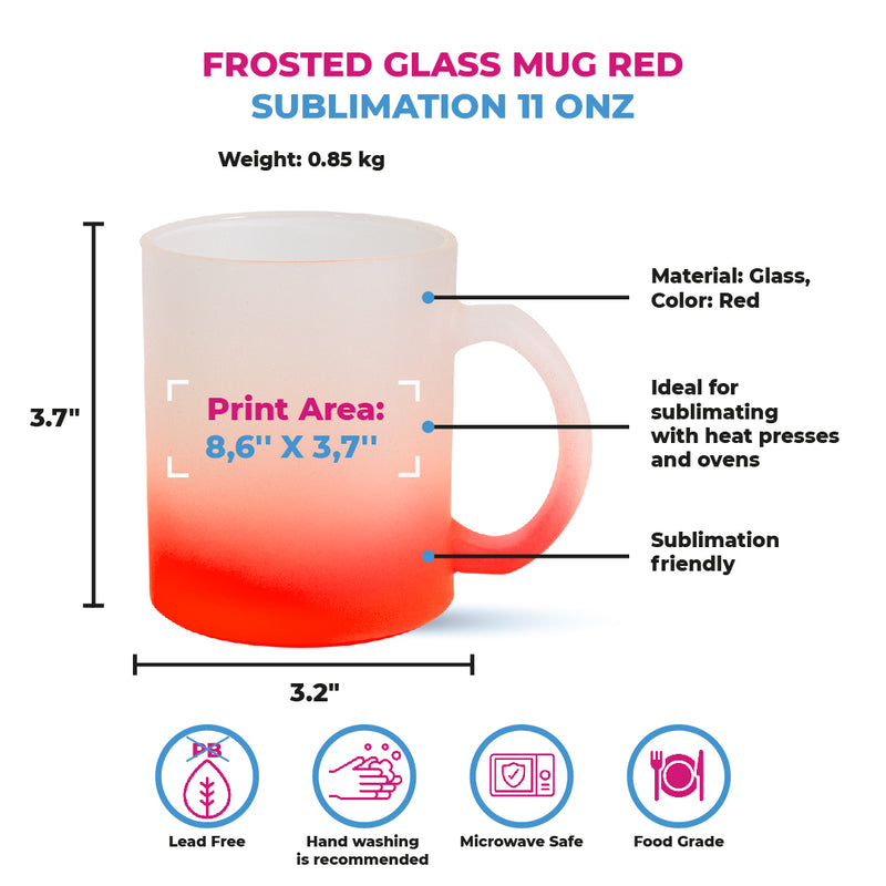 Frosted glass mug Red for sublimation 11 oz