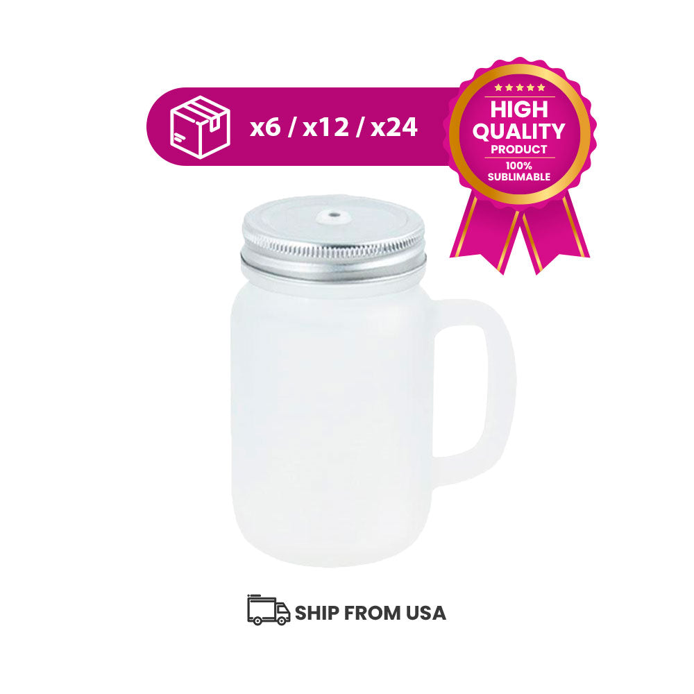 Sublimation Glass Mason Jar Frosted White or Clear with Handle
